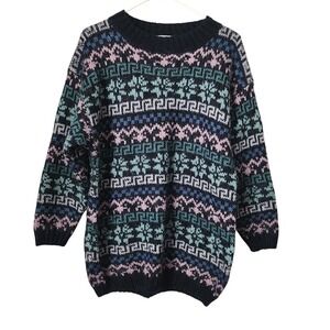 CHRISTOPHER & BANKS 80's Fair Isle Knit Sweater Pastel Winter Cozy wintercore M